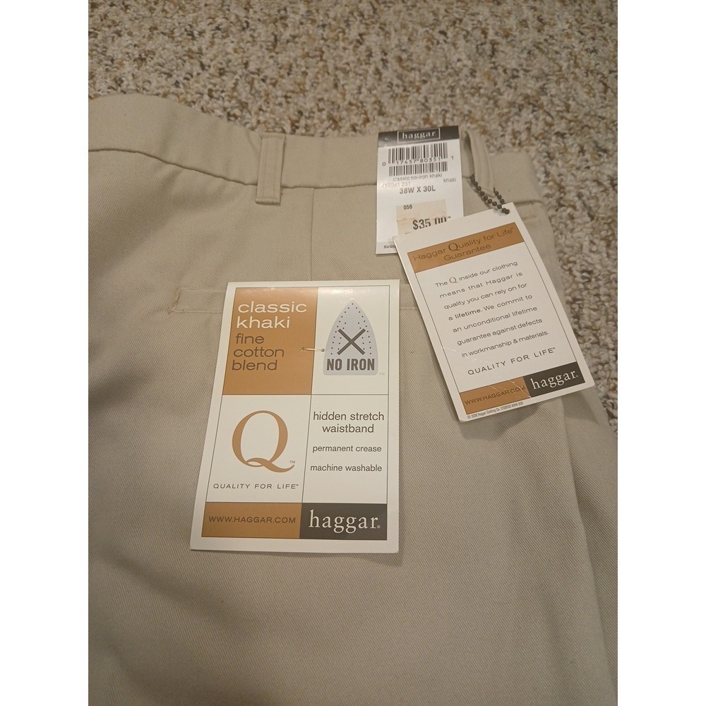 Men's HAGGAR BEIGE KHAKI DRESS PANTS Size 38X30 MSP $50.00 NO IRON - Picture 2 of 6